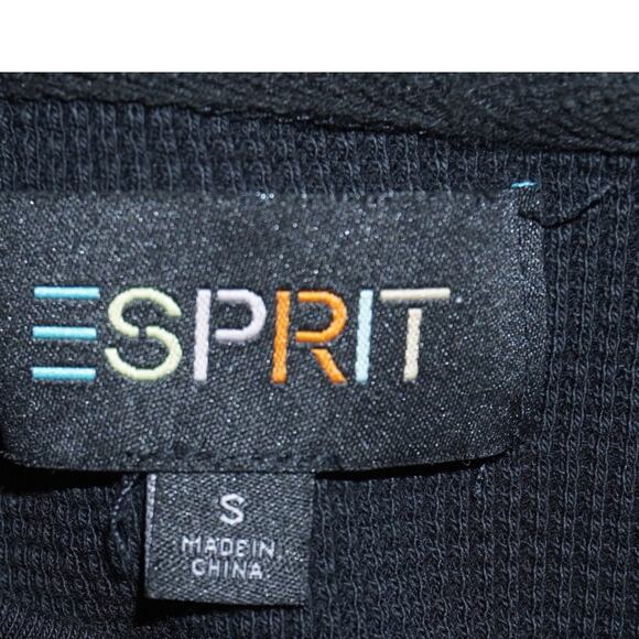 Esprit Black Waffle Knit Long Sleeve Shirt – Multicolor Logo – Size Small - Picture 4 of 5